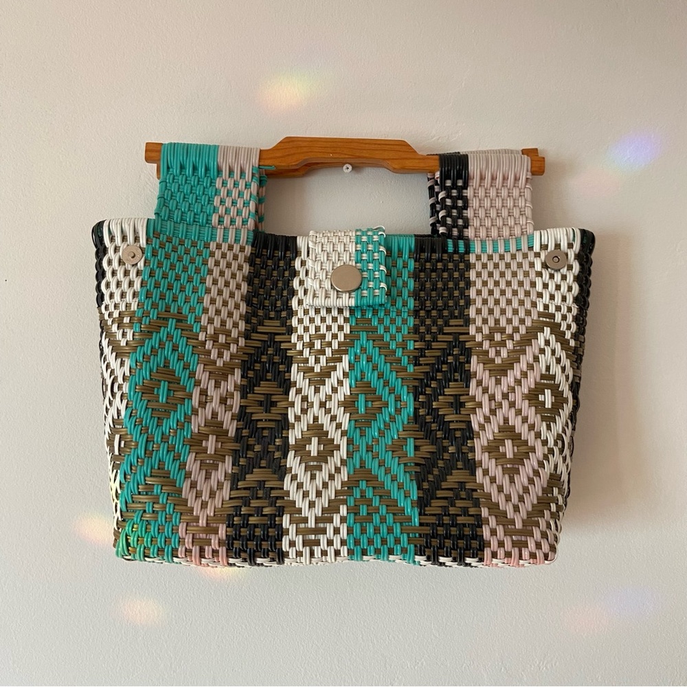 Woven Geometric Pattern Bag - Multicolor